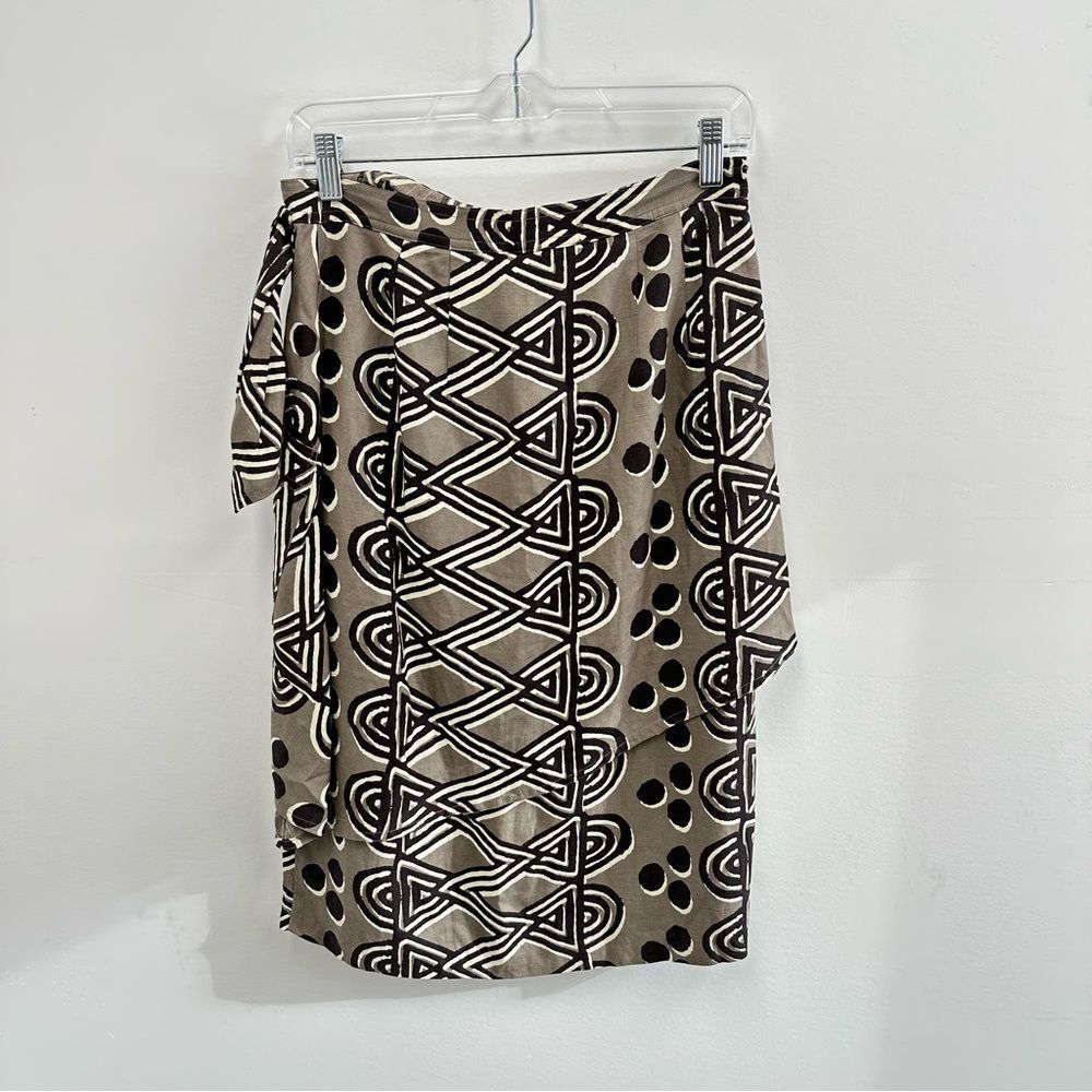 ⛔️SOLD⛔️Anthropologie Maeve Edessa Linen Brown Tribal Print Sarong Wrap Skirt Si - Picture 12 of 12